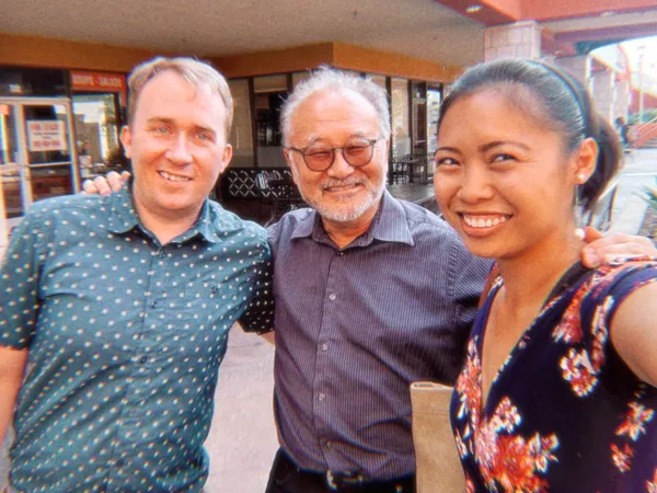 Brandon PT Davis with Gretchen and scenic and production designer Alan Muraoka at South Coast Rep