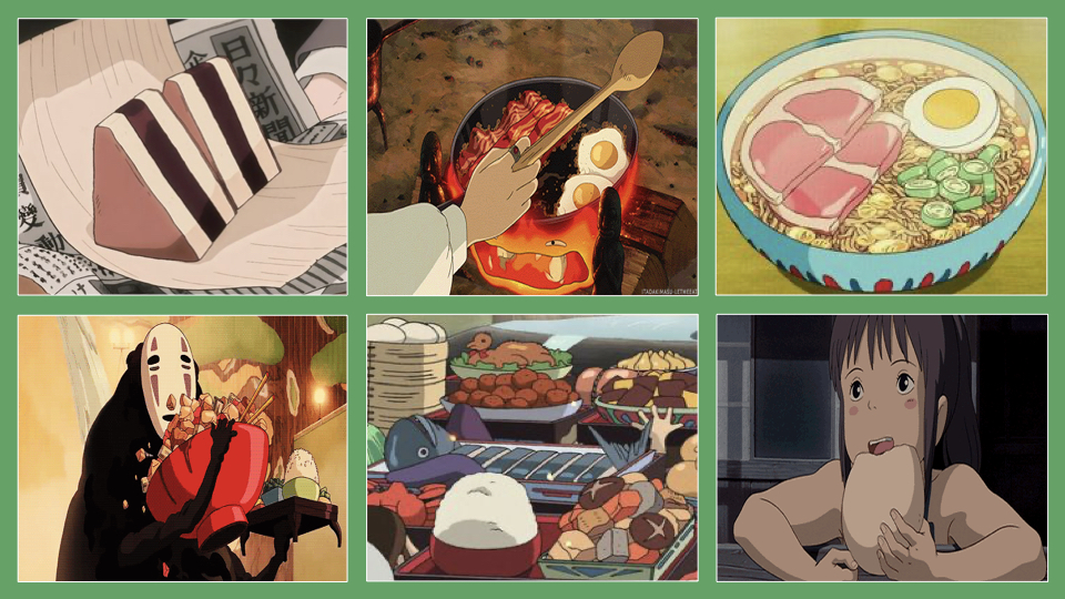 Ghibli-inspired food research images gathered for menu development.
