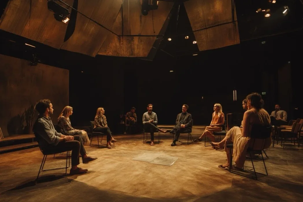 Closing presentation slide for a theatre design pitch with space for final remarks and discussion.