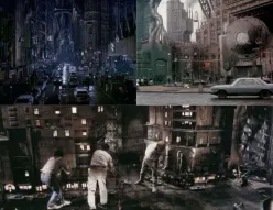 Urinetown production image showing the city environment as a crowded machine of control and surveillance.