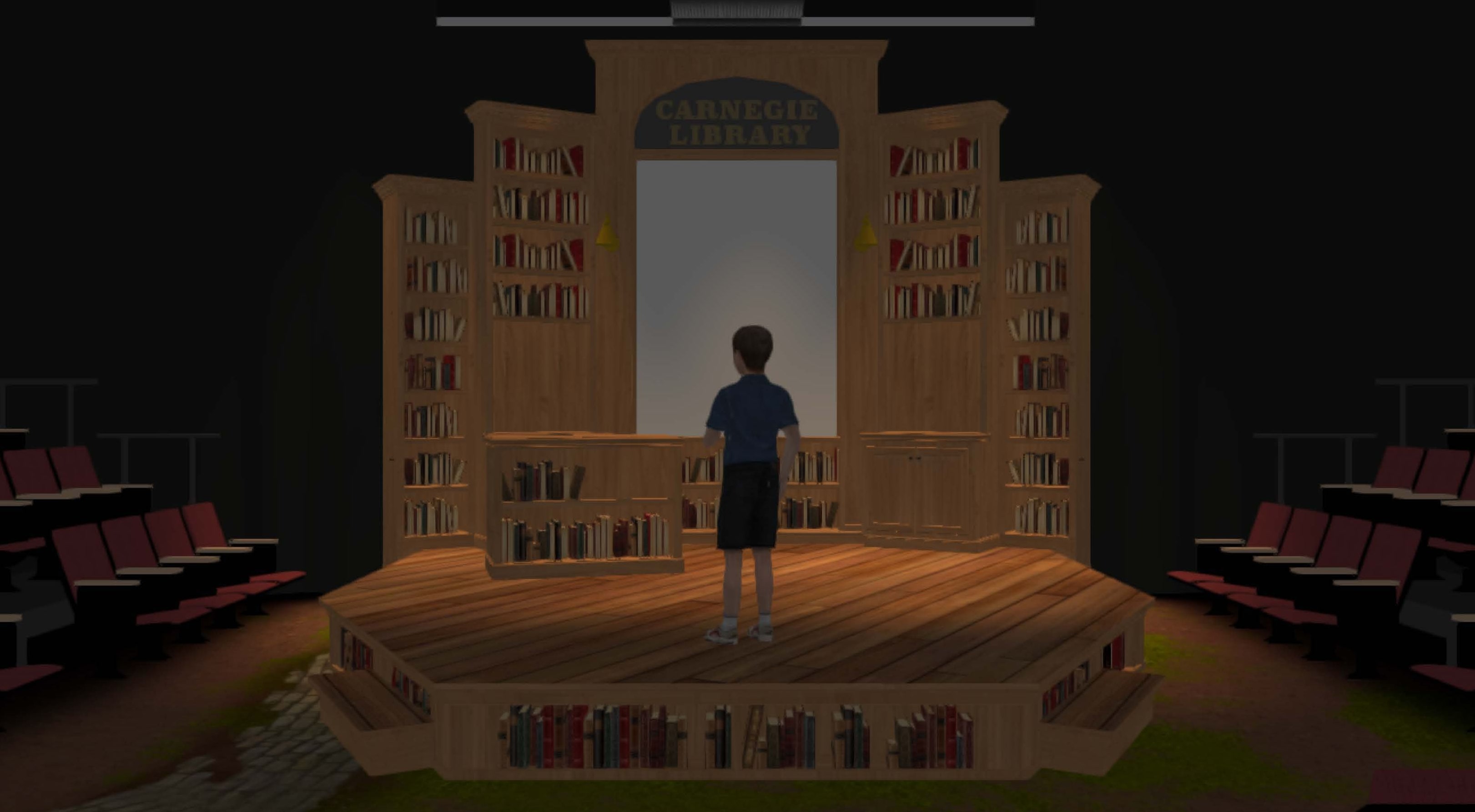 The Carnegie Library scenic model shown as a dark shaded render.