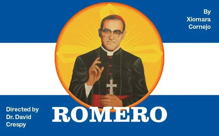 Scenic composition for Romero with ritual framing, projected imagery, and spatial tension shaped around memory and witness.