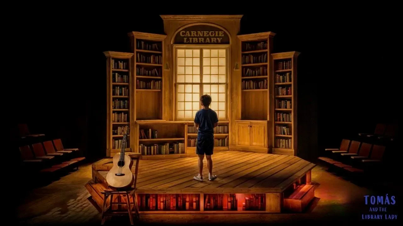 Scenic rendering for Tomás and the Library Lady at Lake Dillon Theatre. View 1.