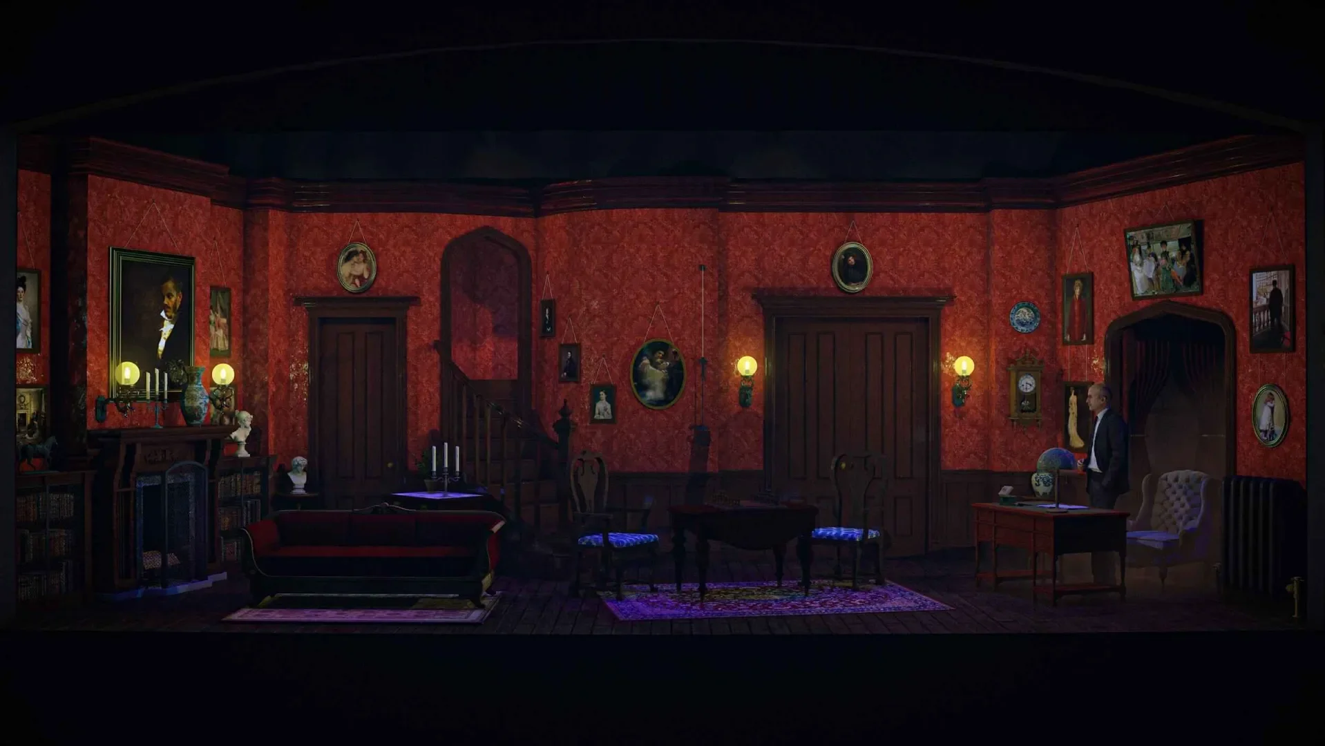 Scenic rendering for Angel Street at Okoboji Summer Theatre. View 1.