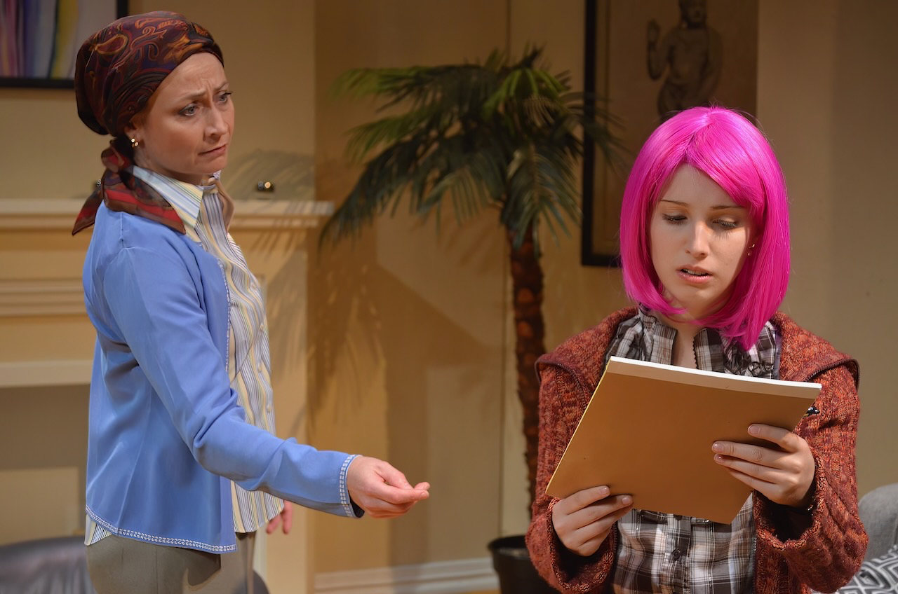 Production still from Rich Girl showing the refined interior shell and city-facing atmosphere, scenic design by Brandon PT Davis.