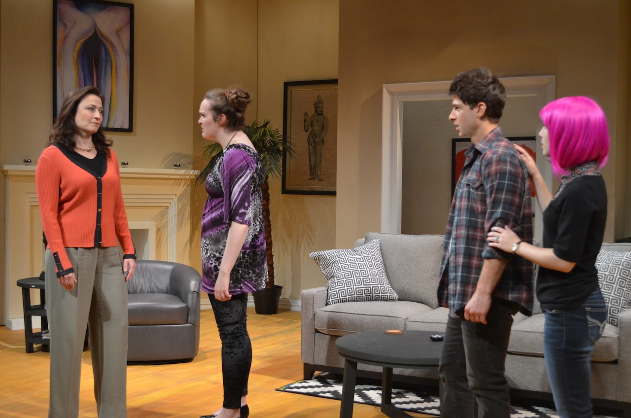 Production image from Rich Girl highlighting the elegant restraint of the penthouse world, scenic design by Brandon PT Davis.