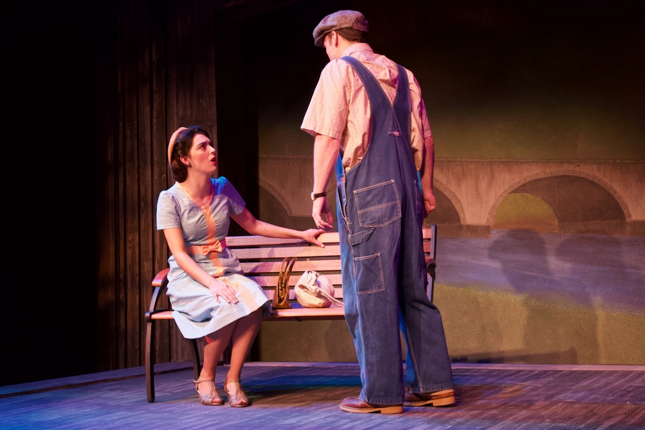 Production image from Last Train to Nibroc emphasizing the raked stage and intimate playing space, scenic design by Brandon PT Davis.