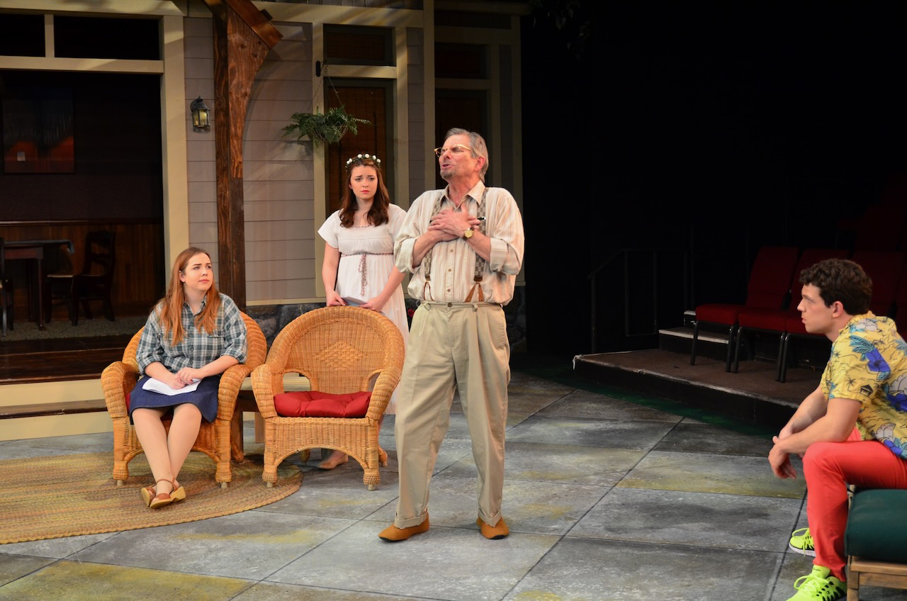 Production image from Vanya and Sonia and Masha and Spike showing the Bucks County porch and domestic architecture, scenic design by Brandon PT Davis.