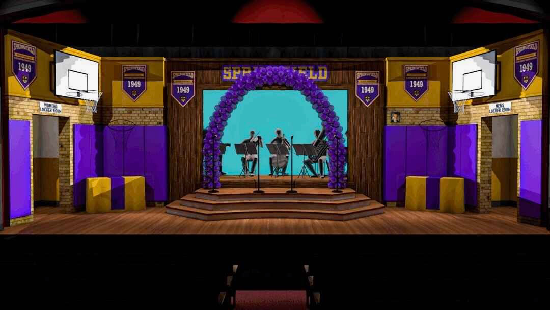 Rendering for The Marvelous Wonderettes: Dream On exploring the reunion stage environment and period atmosphere, scenic design by Brandon PT Davis.