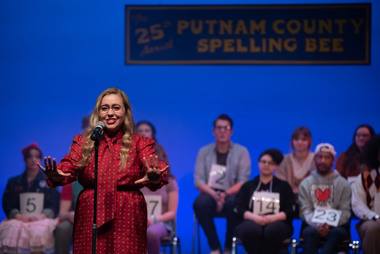 Production image from The 25th Annual Putnam County Spelling Bee showing the gymnasium set, scenic design by Brandon PT Davis.