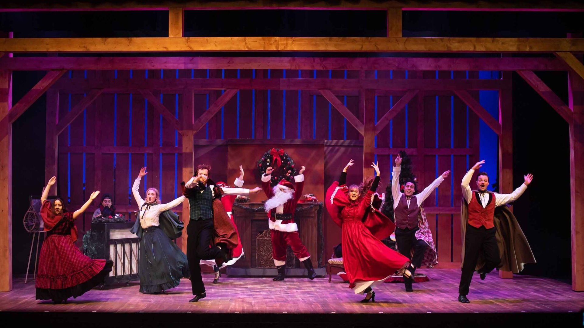 Production still from A Smalltowne Christmas highlighting holiday staging and scenic warmth, scenic design by Brandon PT Davis.