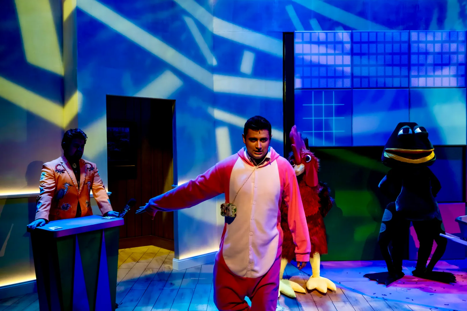 Production still from ¡LOTERIA: GAME ON! highlighting the domestic room before transformation, scenic design by Brandon PT Davis.