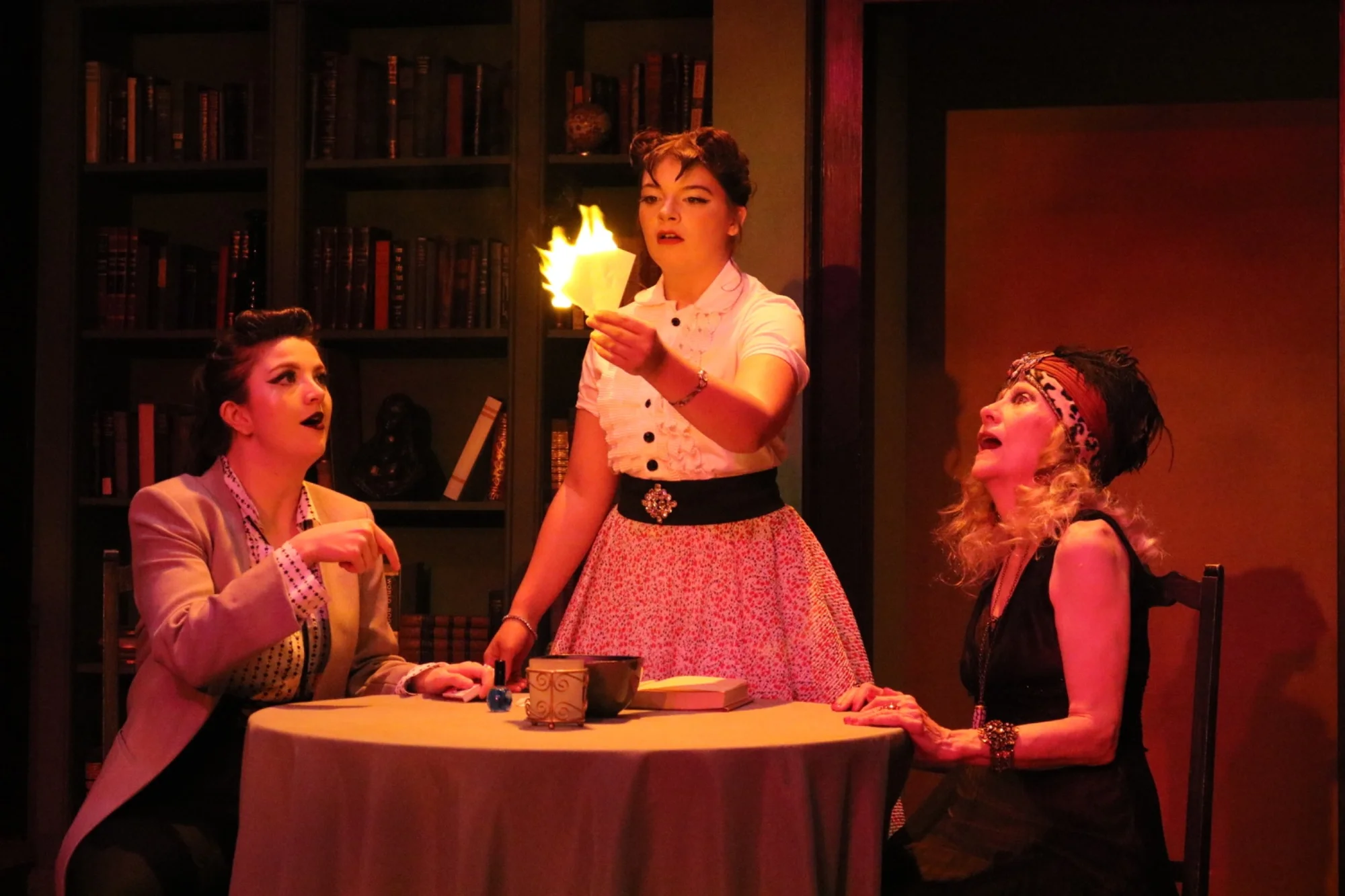 Stage picture from Bell, Book, and Candle at Okoboji Summer Theatre, scenic design by Brandon PT Davis.