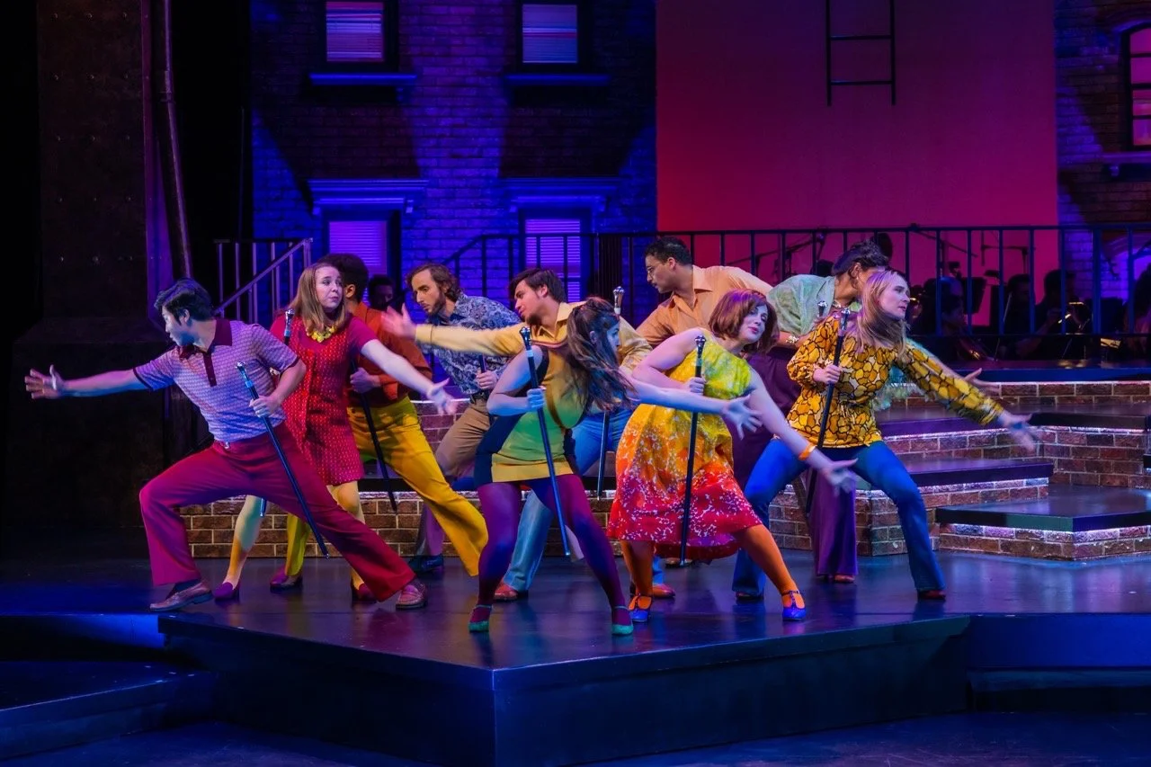 Final production image from Company showing the complete New York scenic world, scenic design by Brandon PT Davis.
