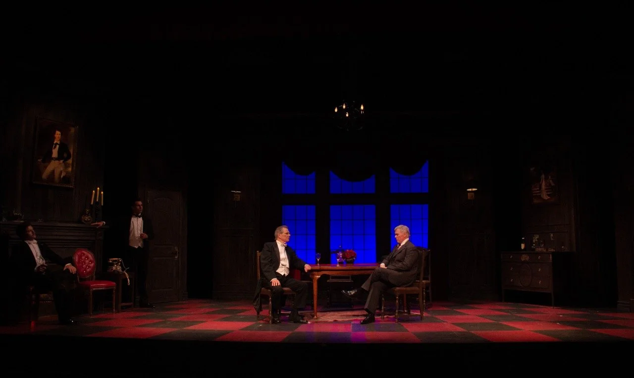 Performance image from An Inspector Calls highlighting the domestic world before it begins to fracture, scenic design by Brandon PT Davis.