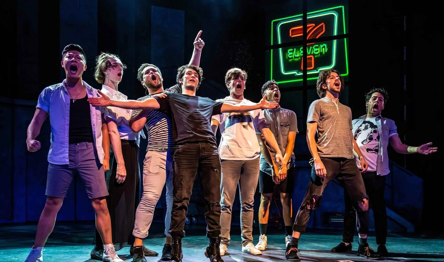 Final production image from American Idiot showing the full scenic environment in performance, scenic design by Brandon PT Davis.