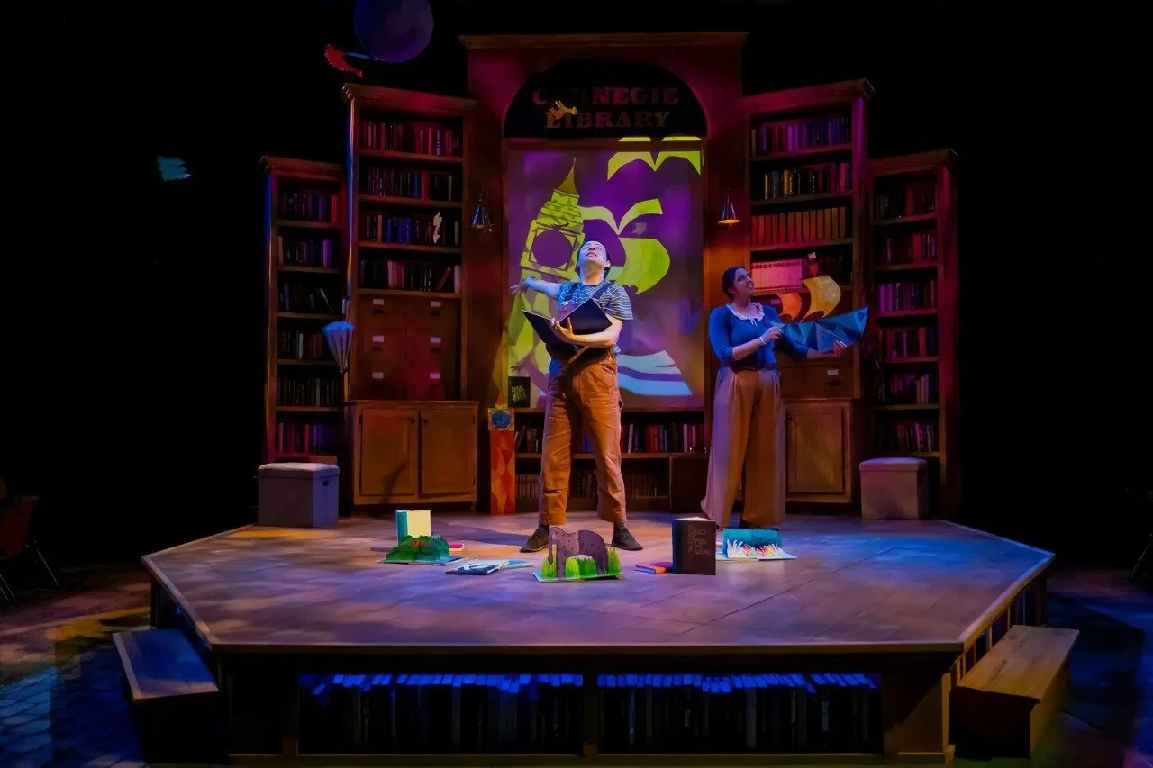 Final production image from Tomás and the Library Lady showing the complete theatrical environment, scenic design by Brandon PT Davis.