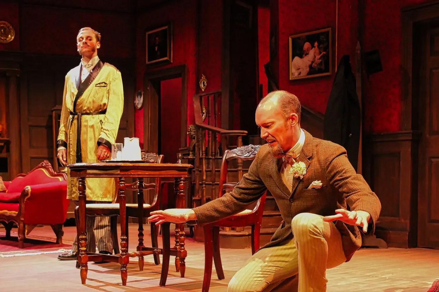 Production still from Angel Street showing period furnishings and practical lighting, scenic design by Brandon PT Davis.