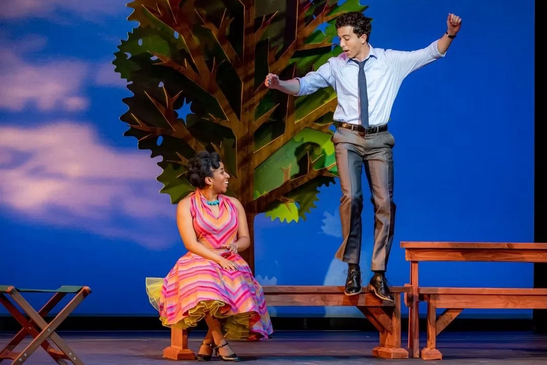 Production still from The Pajama Game emphasizing period color and ensemble movement, scenic design by Brandon PT Davis.