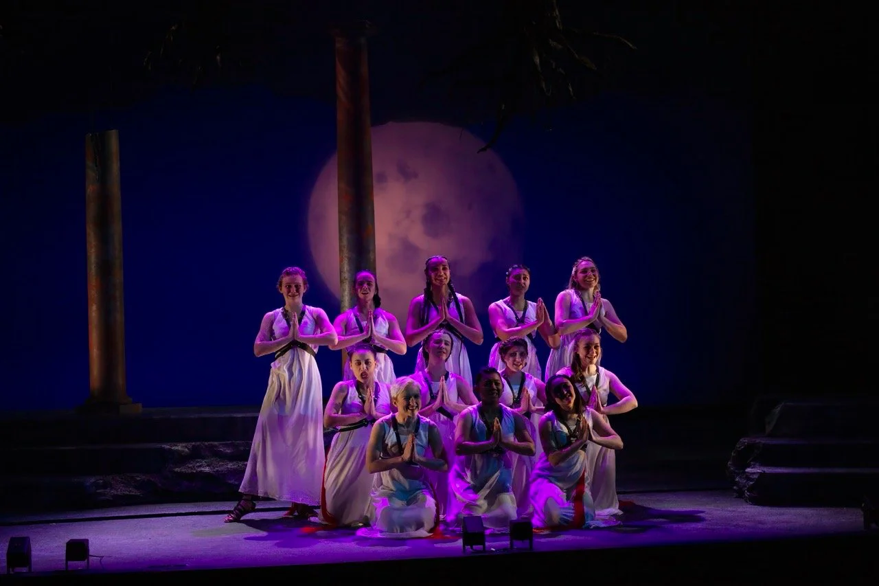 Production image from The Penelopiad reinforcing the set's symbolic texture and mythic atmosphere, scenic design by Brandon PT Davis.