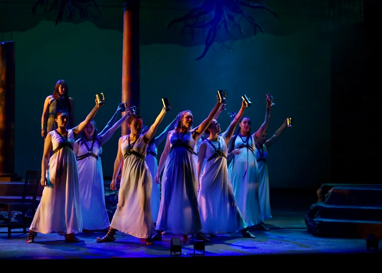 Final production image from The Penelopiad showing the full scenic environment in performance, scenic design by Brandon PT Davis.