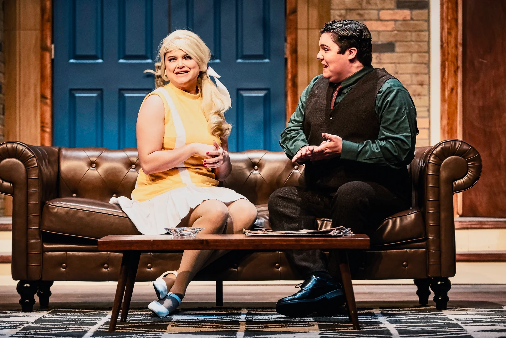 Performance image from Boeing, Boeing emphasizing the apartment layout and multiple entrances, scenic design by Brandon PT Davis.