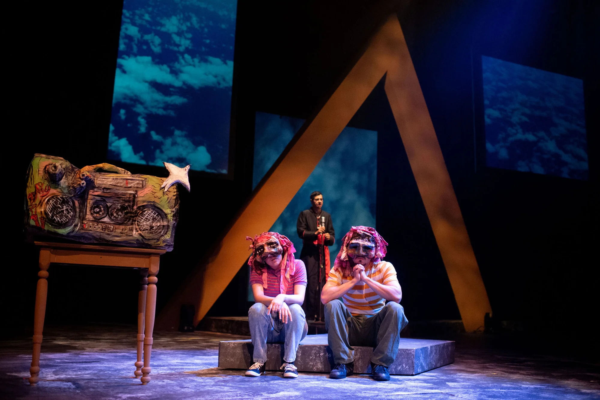 Final production view of Romero showing the full environment and actor pathways, scenic design by Brandon PT Davis.