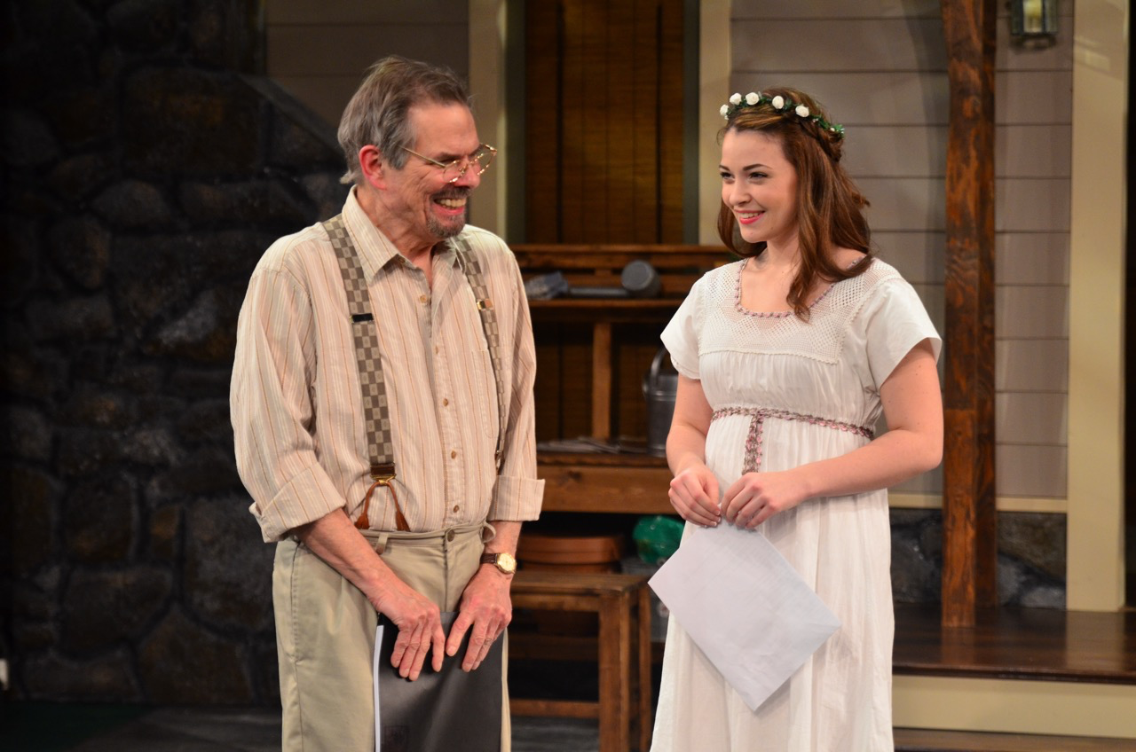 Production image from Vanya and Sonia and Masha and Spike reinforcing the porch as both sanctuary and constraint, scenic design by Brandon PT Davis.