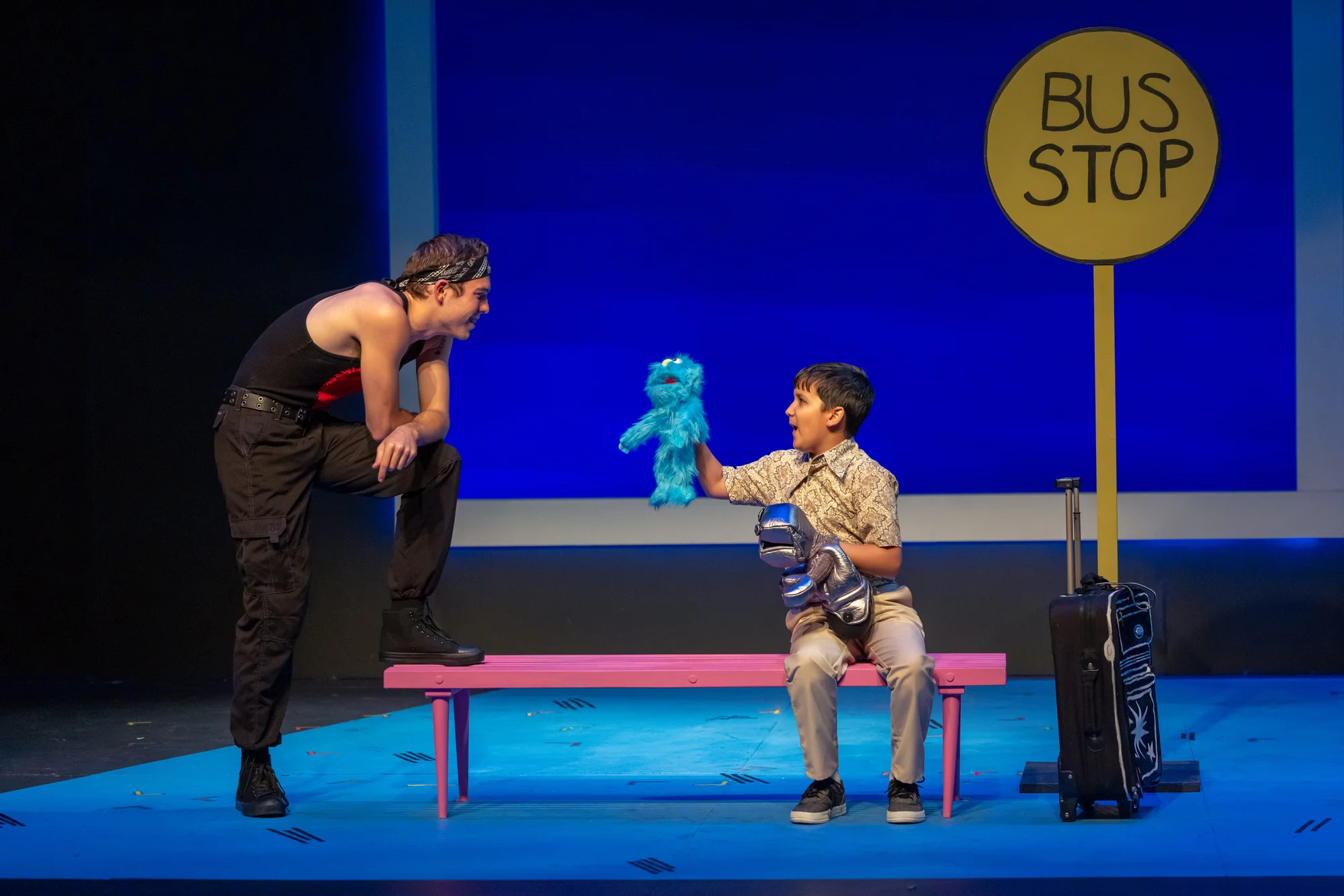 Scene from Freaky Friday framed by the modular scenic system, scenic design by Brandon PT Davis.